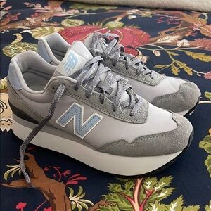 New Balance Gray and Blue Sneakers with Retro Silhouette